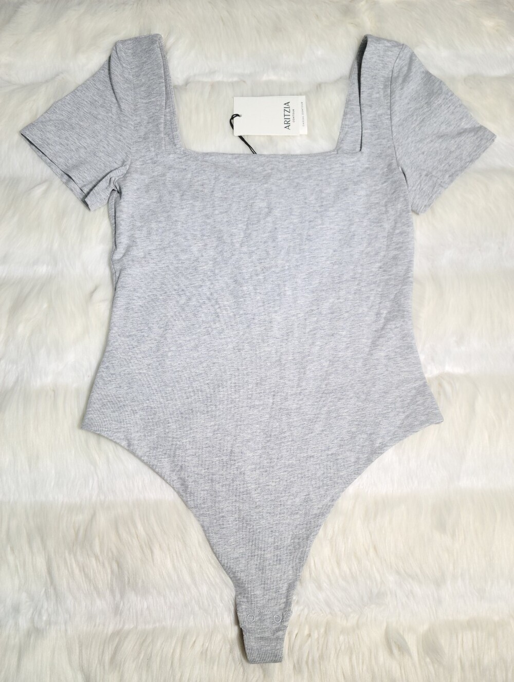 Aritzia Contour Squareneck Shortsleeve Bodysuit Grey Heather Women XS NEW